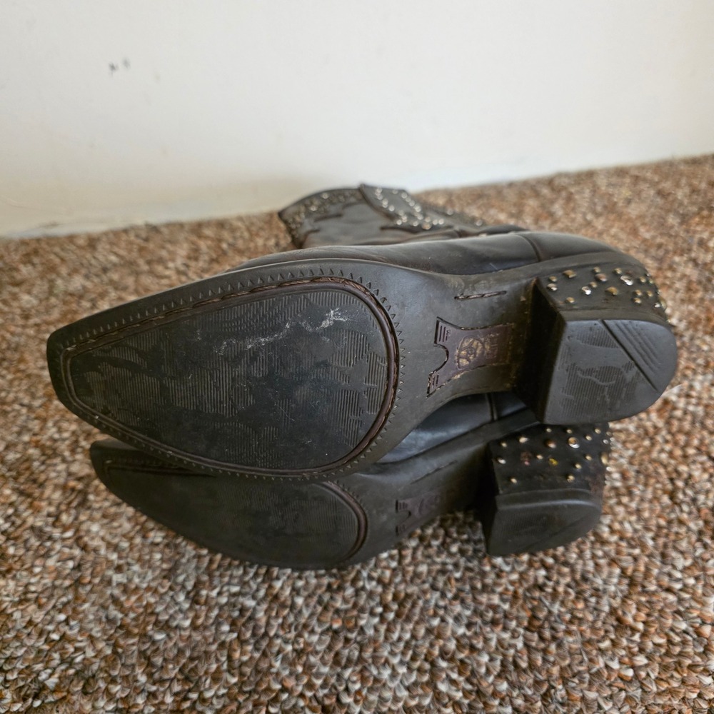 Ariat Womens Western Boots Size 6.5 B Brown Studded Leather Snip Toe Cowgirl - Picture 9 of 9
